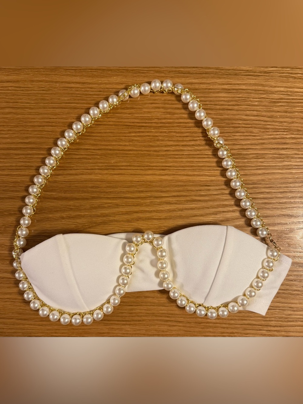 SHEIN White Pearl & Gold Chain Bandeau Crop Top